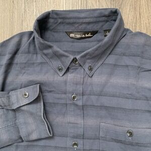 Travis Mathew Blue Gray Plaid Soft Long Sleeve Casual Button Up Shirt Mens Large